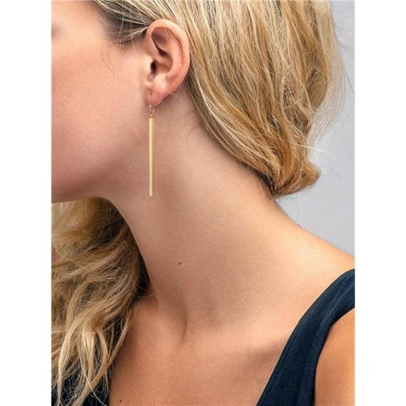 Gold Vertical Bar Dangle Earrings - Geometric Minimalist Jewelry - Picture 1 of 6